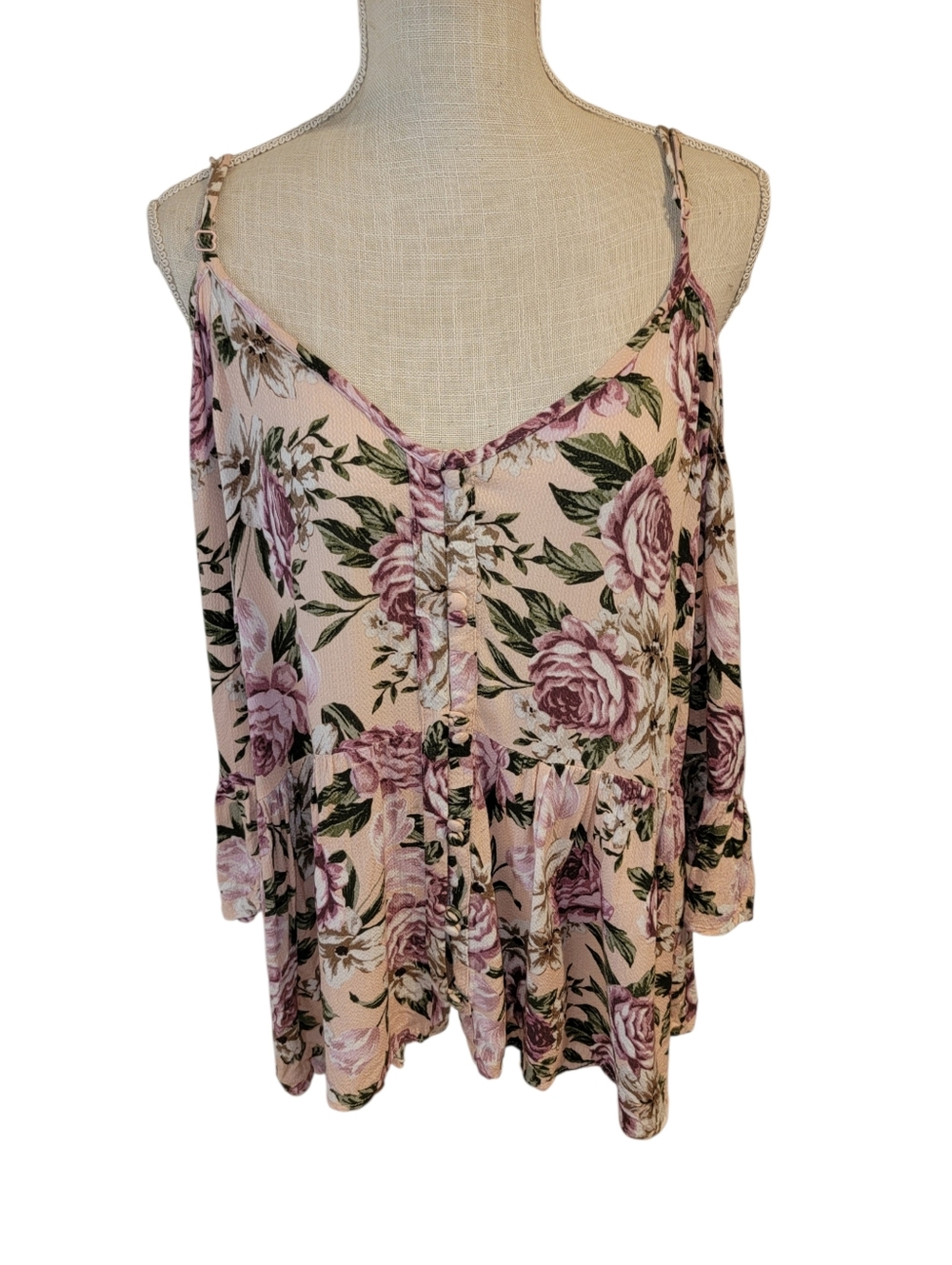 Torrid Pink Floral Babydoll Textured Rayon Cold Shoulder Top/Blouse Size 4/4x